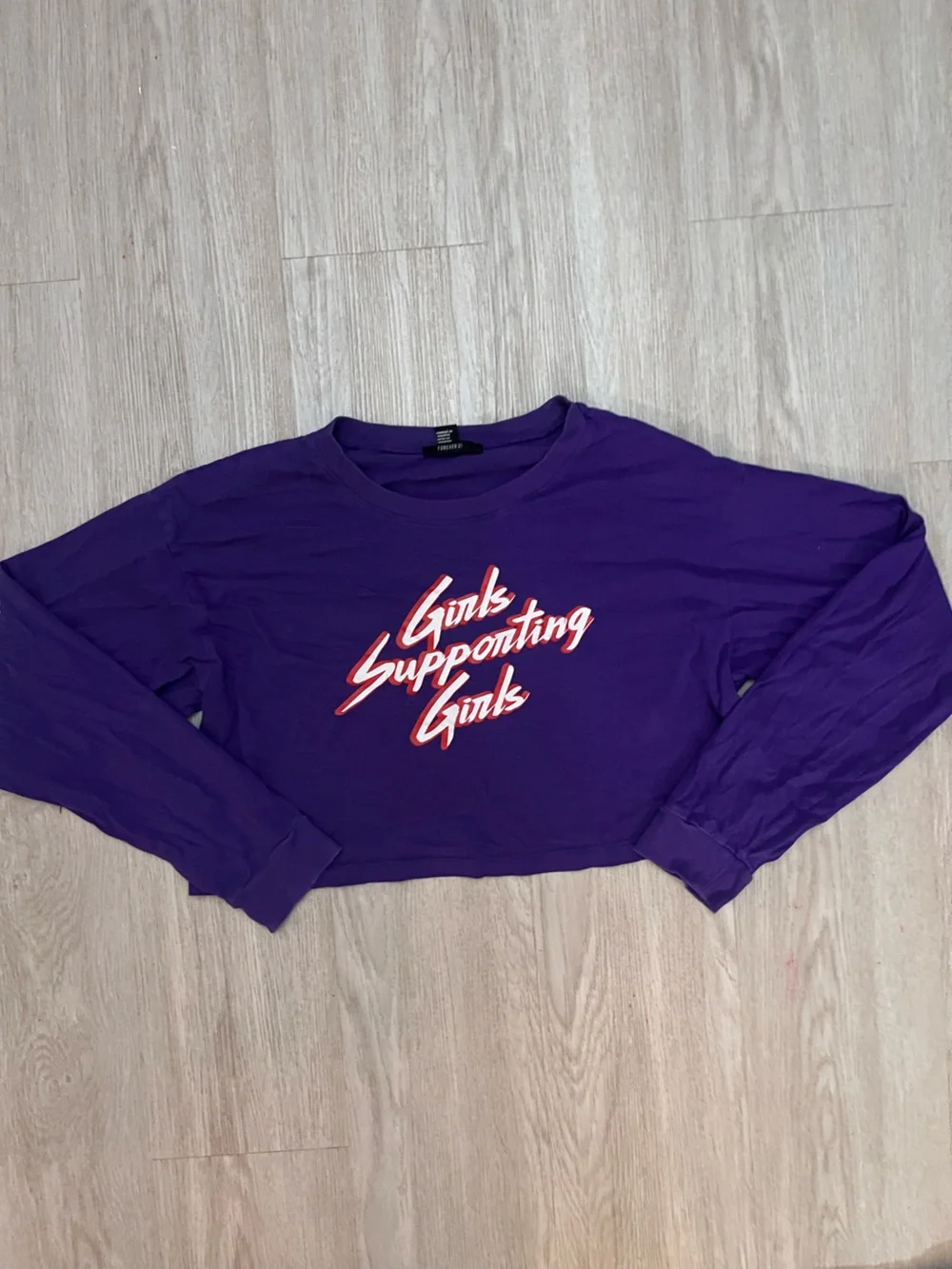 Forever 21 Girls Supporting Girls Purple Graphic Long Sleeve Crop Top Large